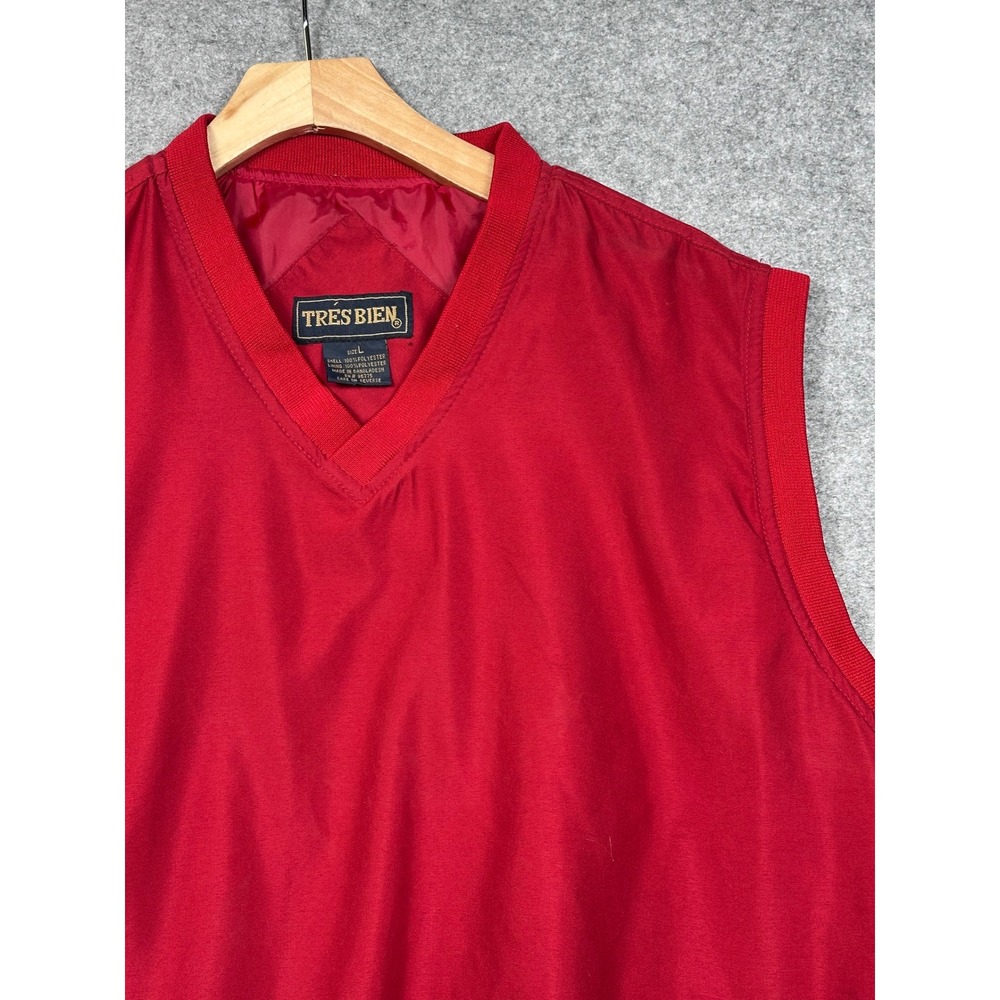 Tres Bien Mens Red V-Neck Golf Windbreaker Vest Large Sleeveless Pullover 981